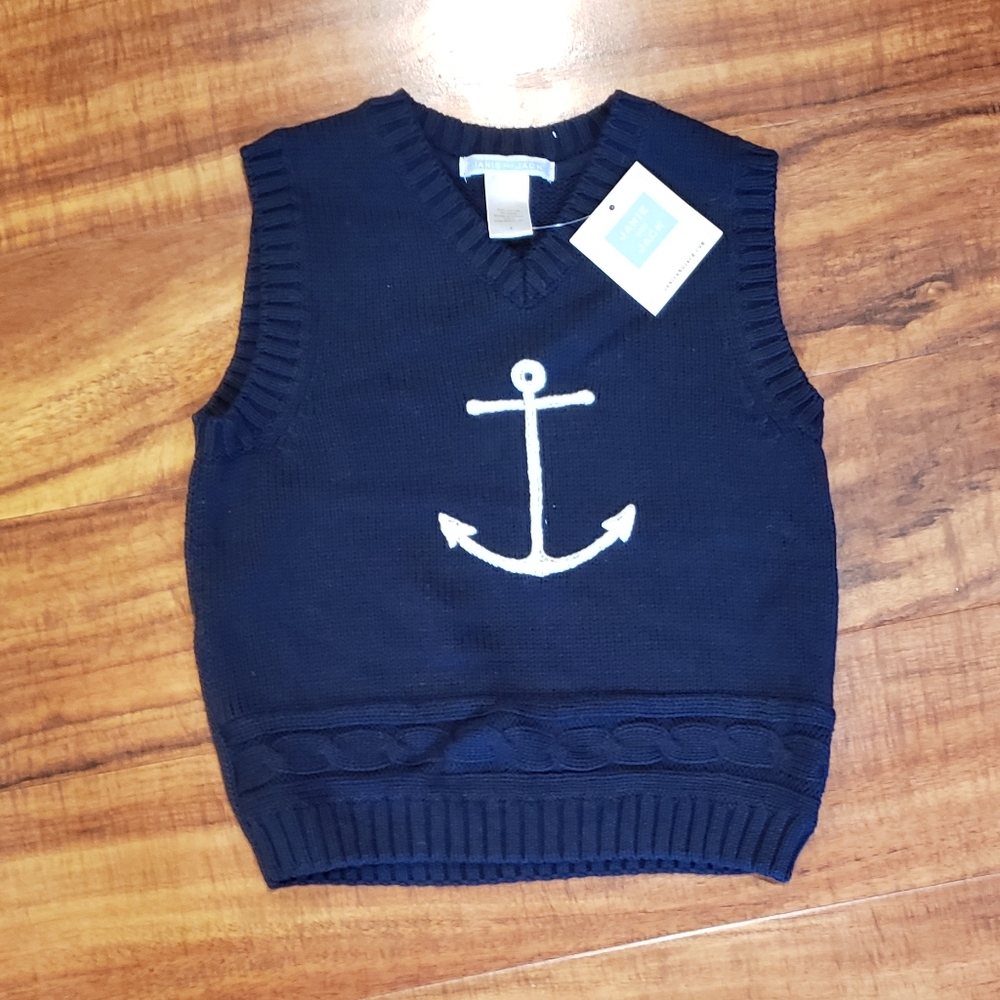 Janie and Jack NWT Size 3 Navy Anchor Embroidered Sweater Vest